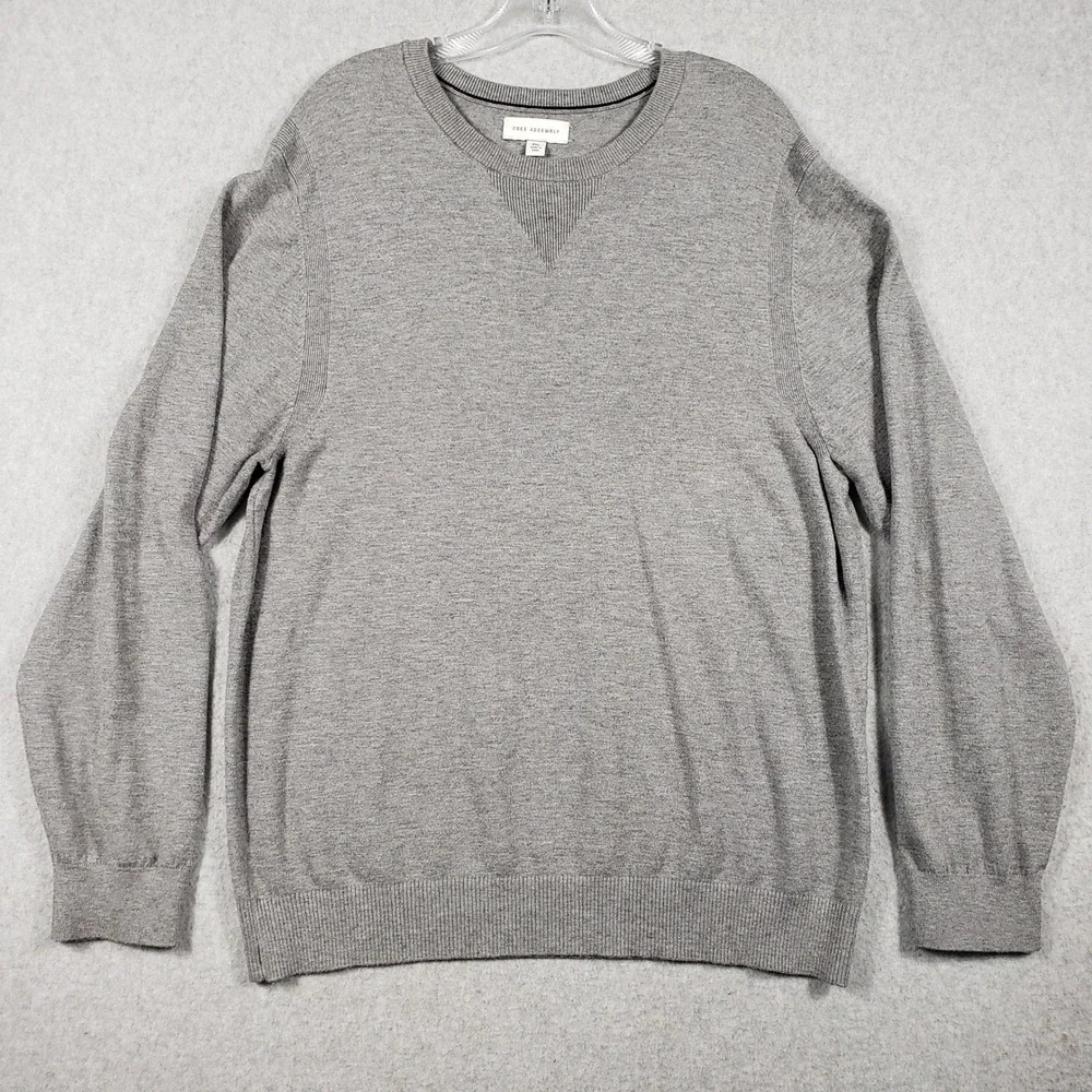 Free‎ Assembly Mens Sweater Crewneck 2XL Gray V-Stitch Knit MSW00094 Pullover